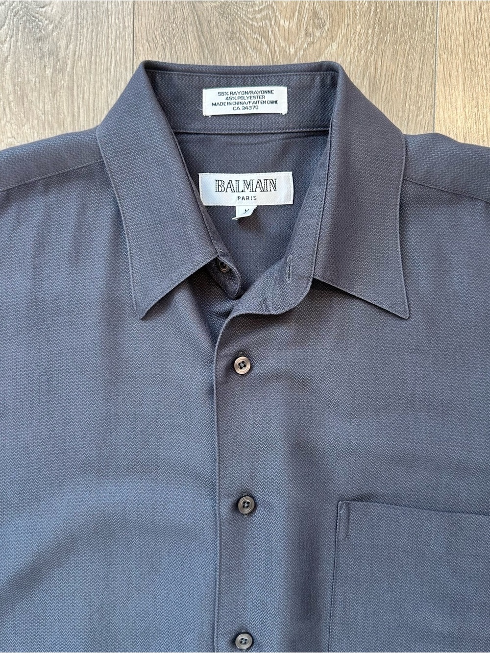 Vintage Balmain Men's Gray Button-Up Shirt Size M